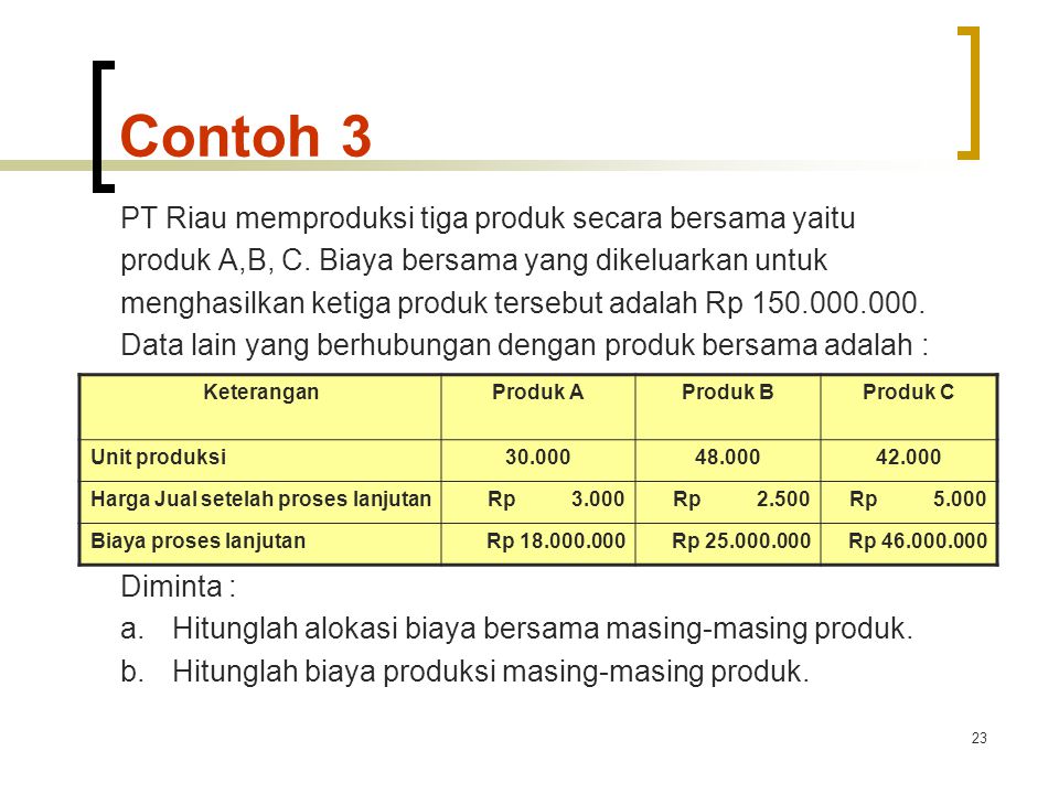 Contoh 3 PT Riau memproduksi tiga produk secara bersama yaitu