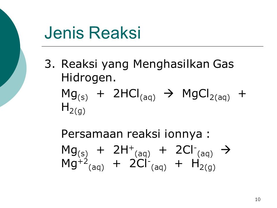 Jenis Reaksi 3. Reaksi yang Menghasilkan Gas Hidrogen.