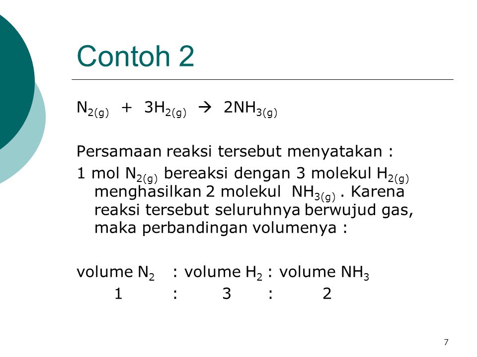 Contoh 2 N2(g) + 3H2(g)  2NH3(g)