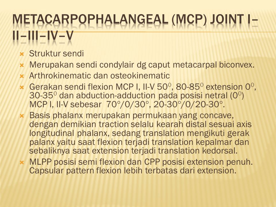 METACARPOPHALANGEAL (MCP) JOINT I–II–III–IV–V