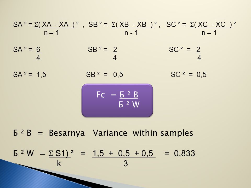 Б ² B = Besarnya Variance within samples