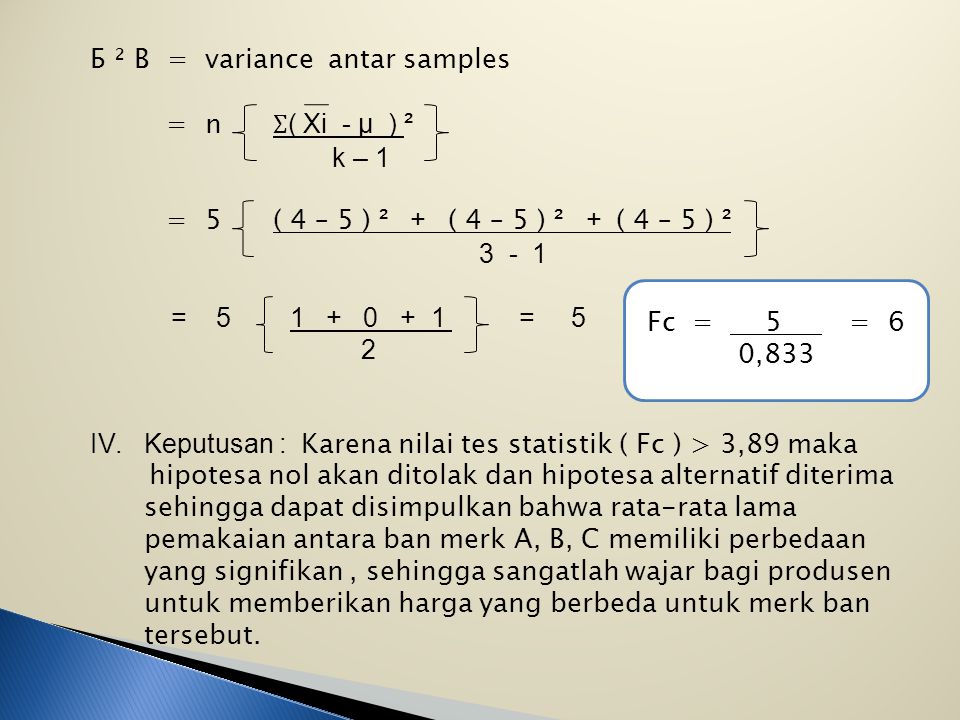 Б ² B = variance antar samples