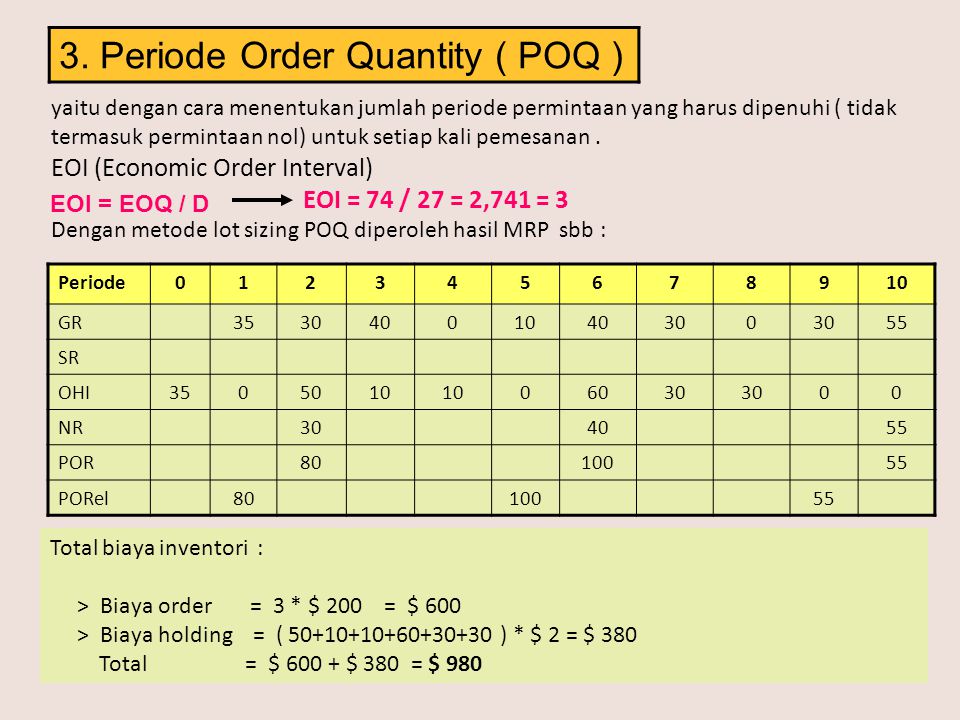 3. Periode Order Quantity ( POQ )