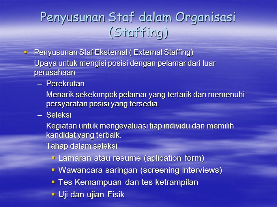 Penyusunan Staf dalam Organisasi (Staffing)