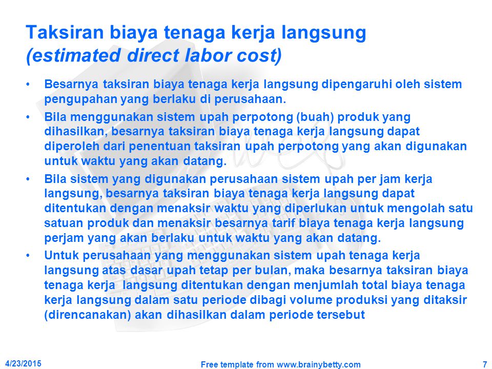 Taksiran biaya tenaga kerja langsung (estimated direct labor cost)