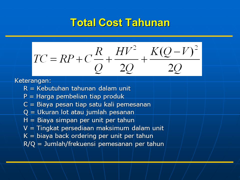 Total Cost Tahunan Keterangan: R = Kebutuhan tahunan dalam unit