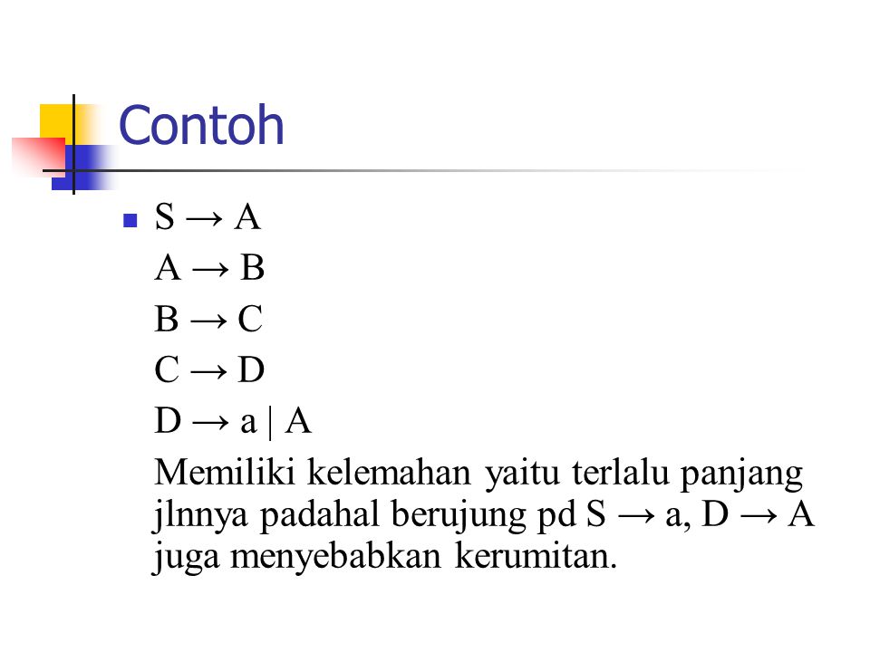 Contoh S → A A → B B → C C → D D → a | A