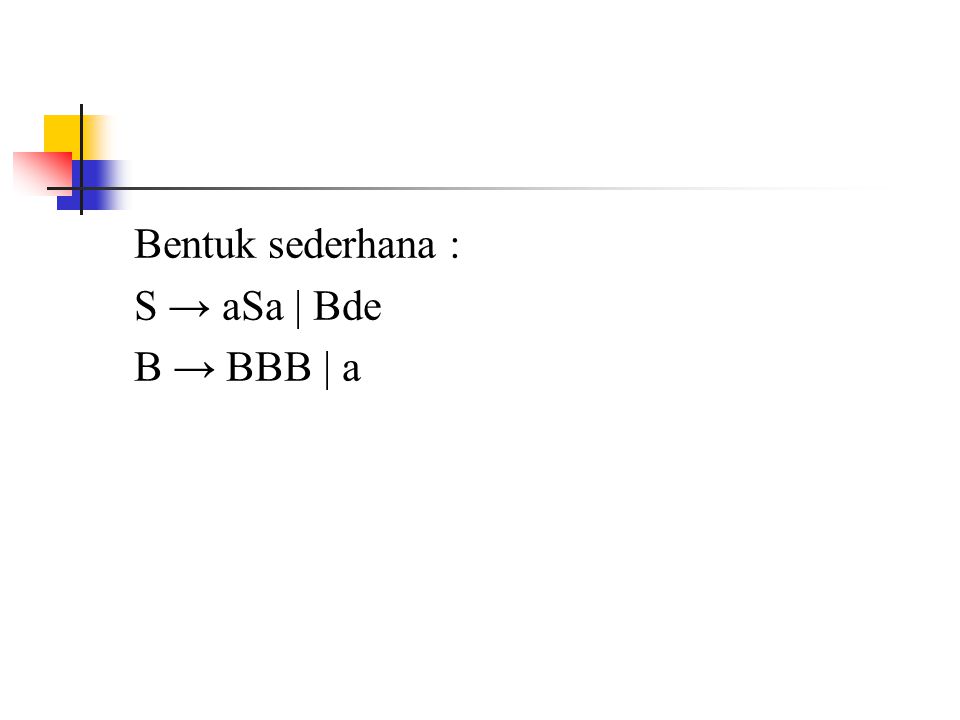 Bentuk sederhana : S → aSa | Bde B → BBB | a