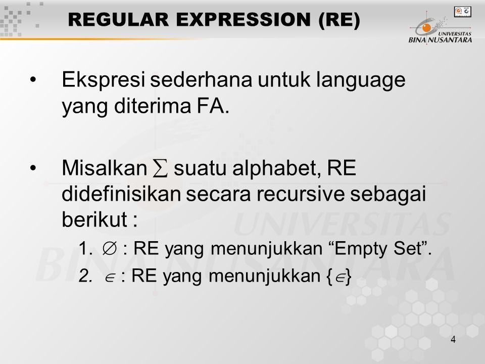 REGULAR EXPRESSION (RE)