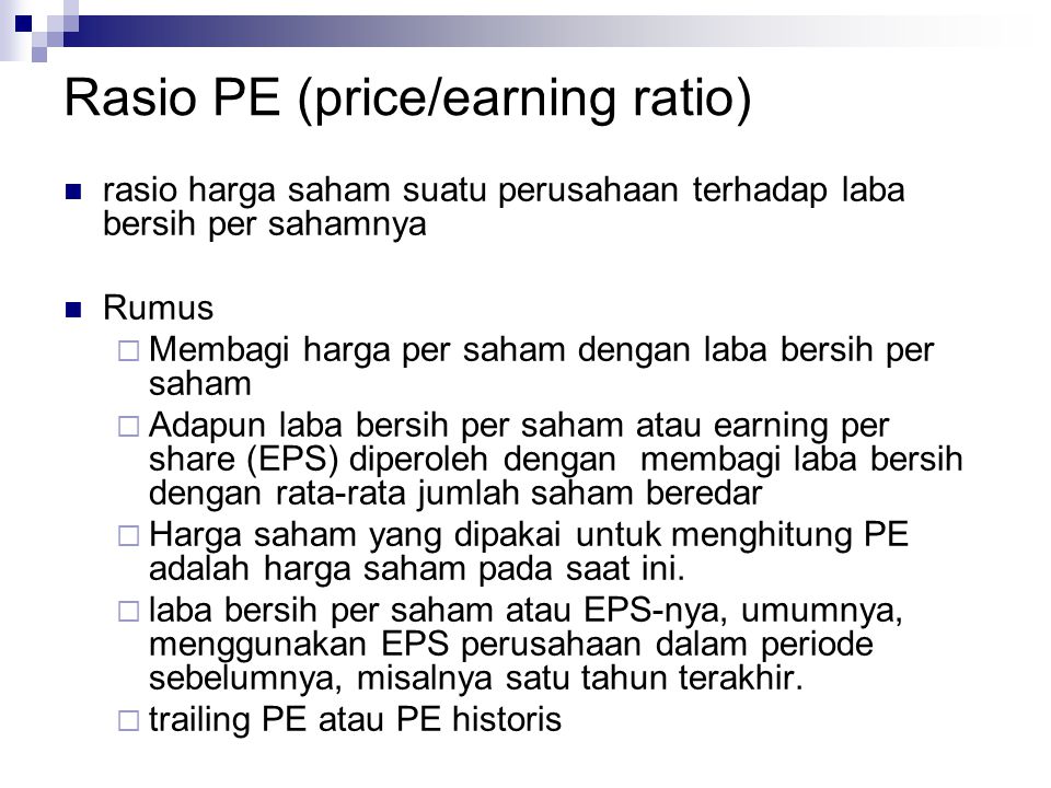 Rasio PE (price/earning ratio)