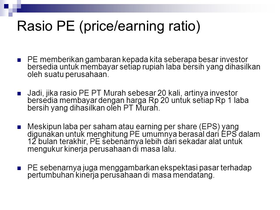 Rasio PE (price/earning ratio)