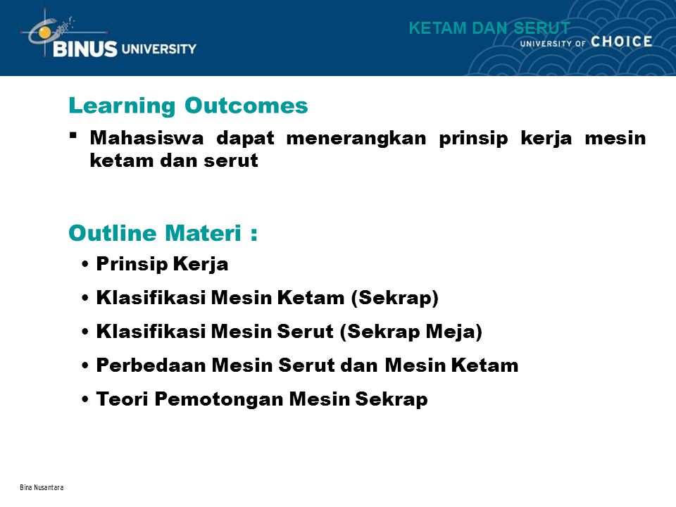 . Learning Outcomes Outline Materi :