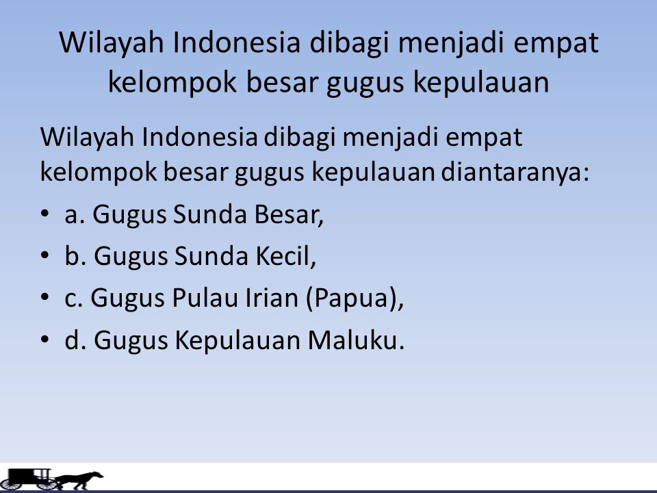 Wilayah Indonesia dibagi menjadi empat kelompok besar gugus kepulauan