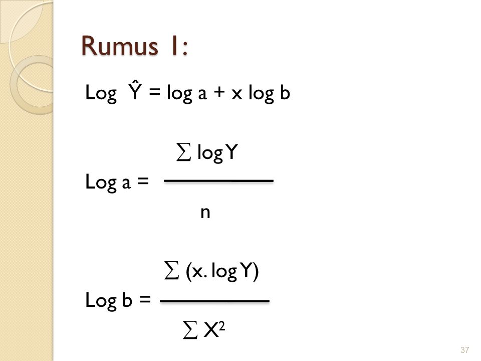 Rumus 1: Log Ŷ = log a + x log b  log Y Log a = n  (x. log Y) Log b =  X2