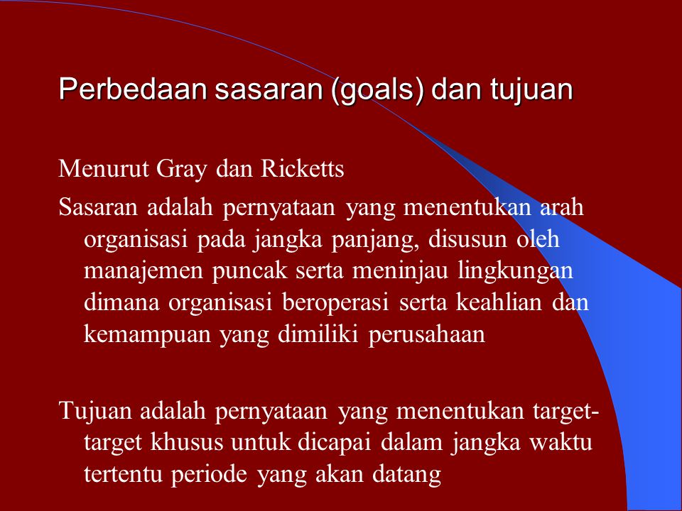 Perbedaan sasaran (goals) dan tujuan