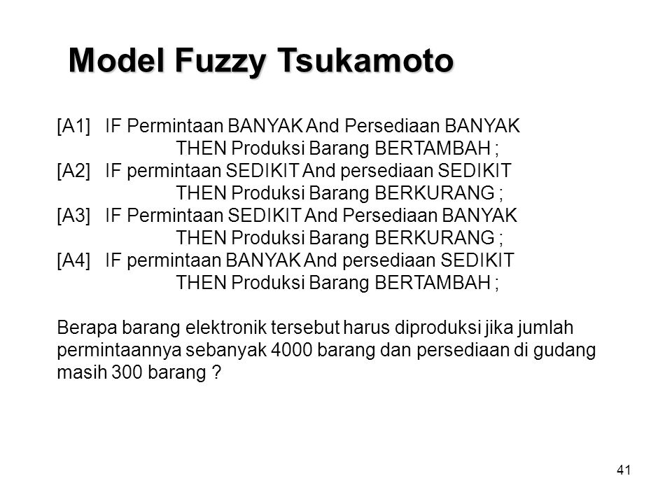 Model Fuzzy Tsukamoto [A1] IF Permintaan BANYAK And Persediaan BANYAK