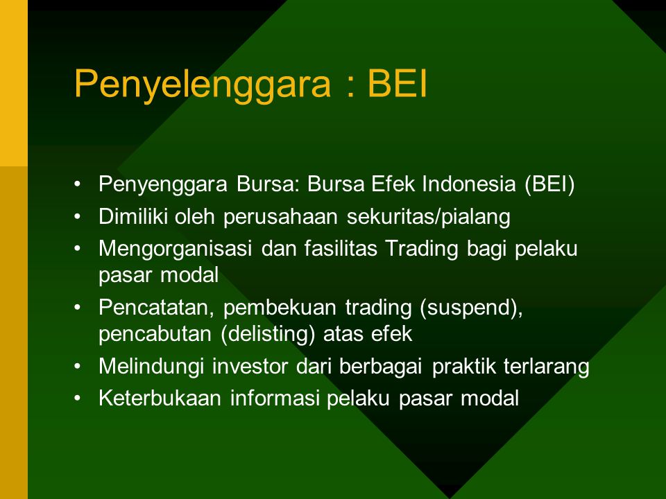 Penyelenggara : BEI Penyenggara Bursa: Bursa Efek Indonesia (BEI)