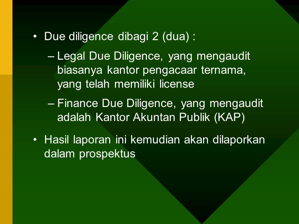 Due diligence dibagi 2 (dua) :