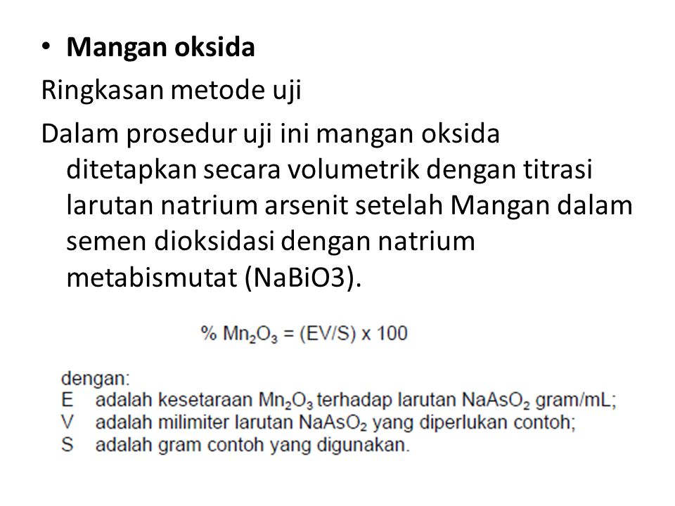 Mangan oksida Ringkasan metode uji.
