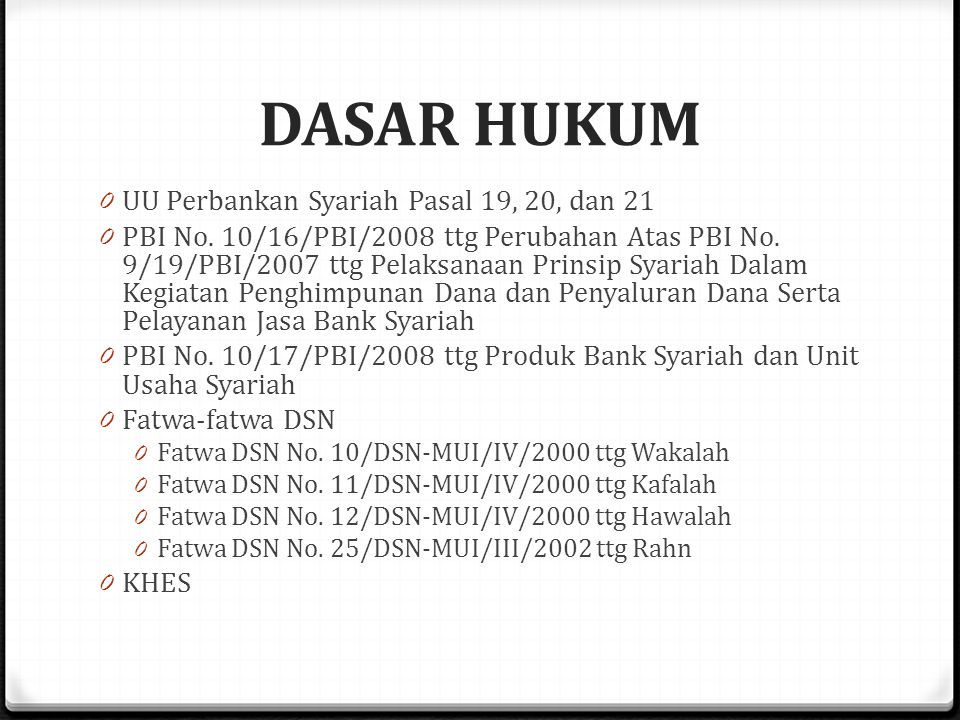 DASAR HUKUM UU Perbankan Syariah Pasal 19, 20, dan 21