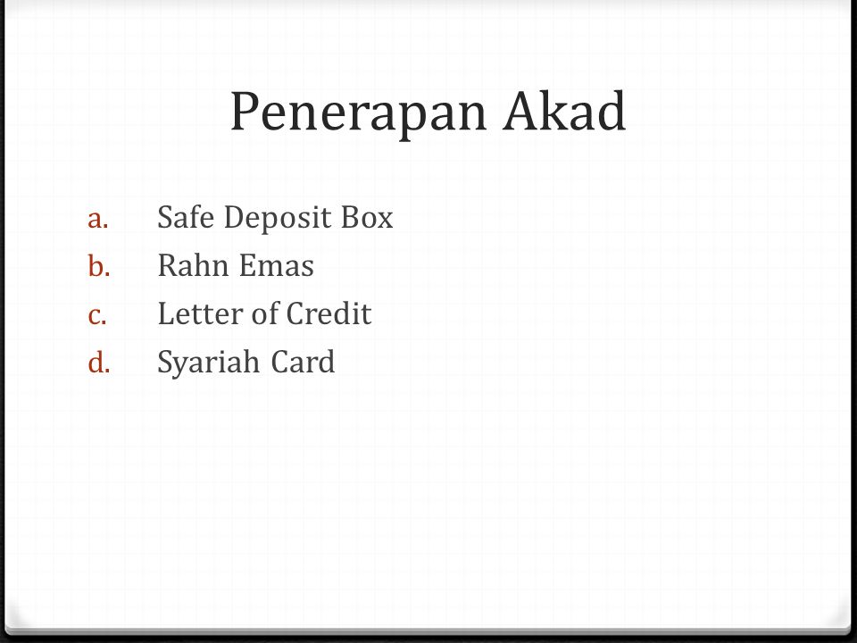 Penerapan Akad Safe Deposit Box Rahn Emas Letter of Credit