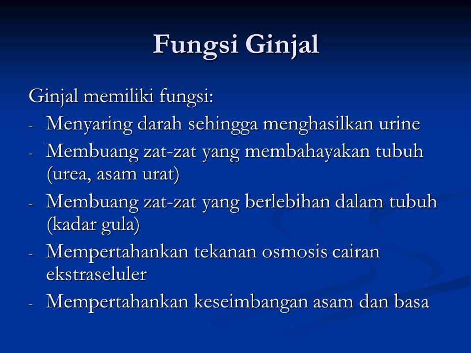 Fungsi Ginjal Ginjal memiliki fungsi: