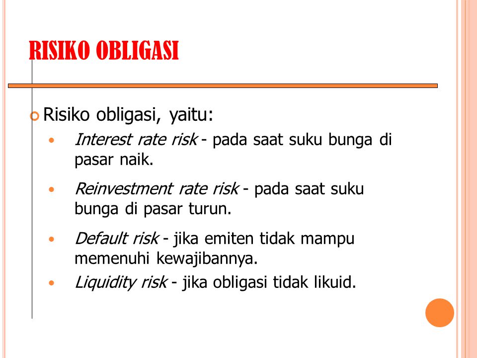 RISIKO OBLIGASI Risiko obligasi, yaitu: