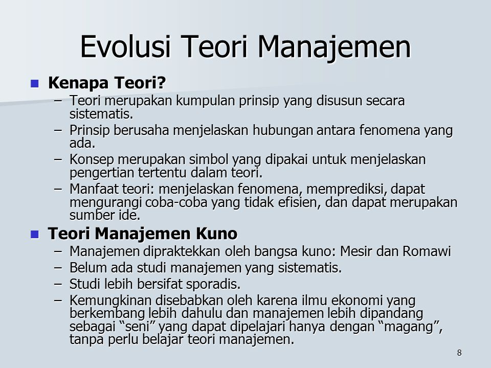 Evolusi Teori Manajemen