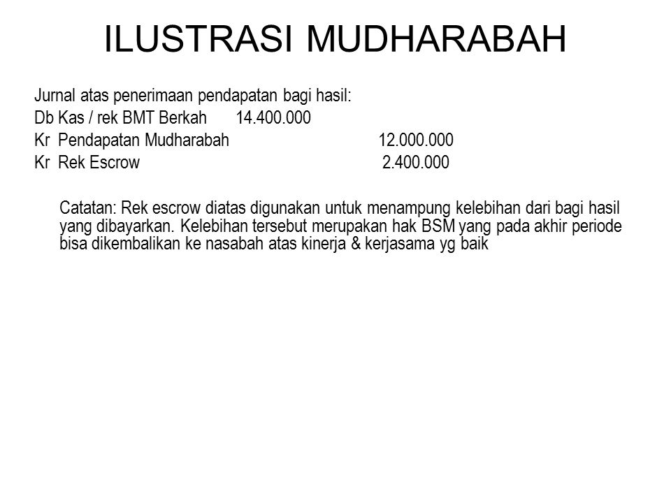 ILUSTRASI MUDHARABAH Jurnal atas penerimaan pendapatan bagi hasil:
