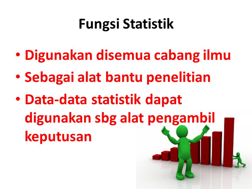 Fungsi Statistik Digunakan disemua cabang ilmu. Sebagai alat bantu penelitian.