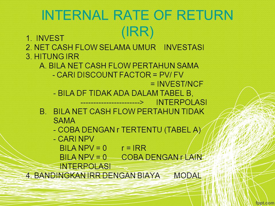 INTERNAL RATE OF RETURN (IRR)
