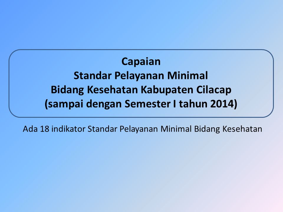 Capaian Standar Pelayanan Minimal Bidang Kesehatan Kabupaten Cilacap (sampai dengan Semester I tahun 2014)