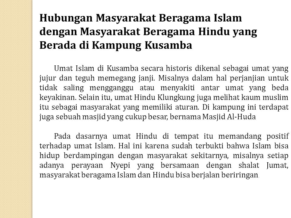 Hubungan Masyarakat Beragama Islam dengan Masyarakat Beragama Hindu yang Berada di Kampung Kusamba