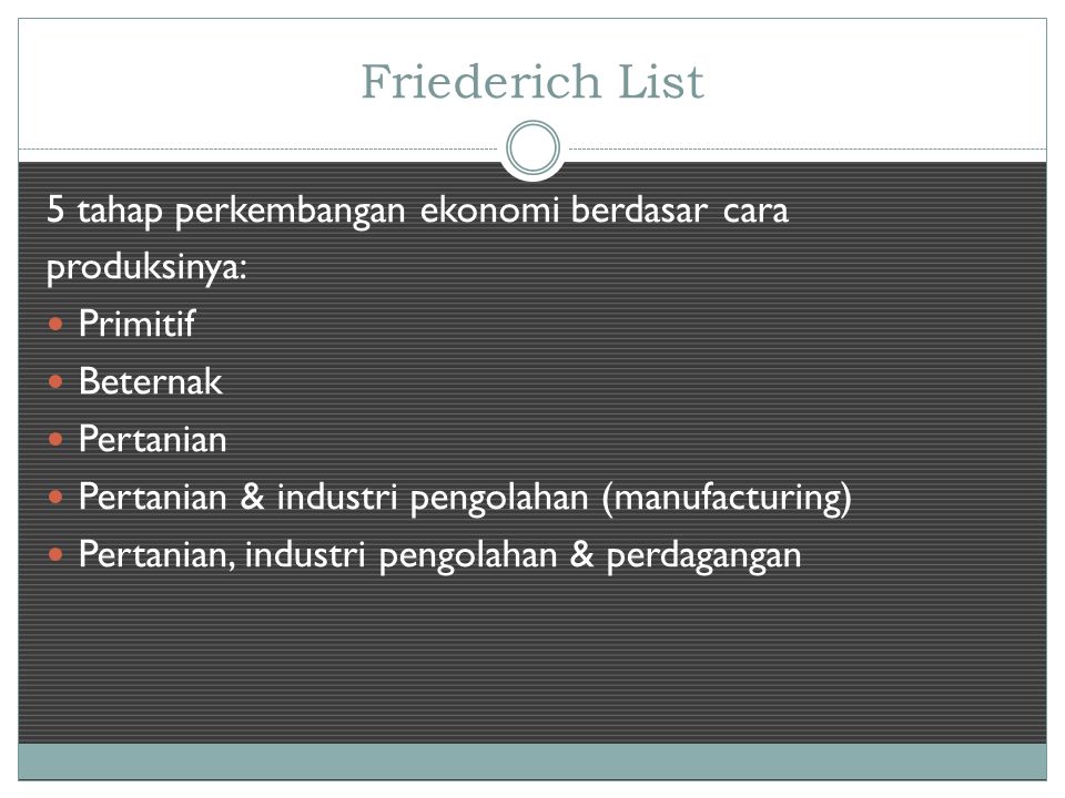 Friederich List 5 tahap perkembangan ekonomi berdasar cara