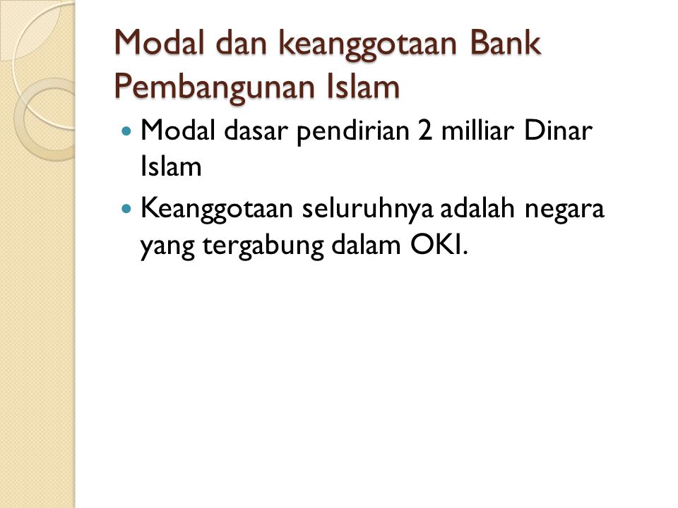 Modal dan keanggotaan Bank Pembangunan Islam