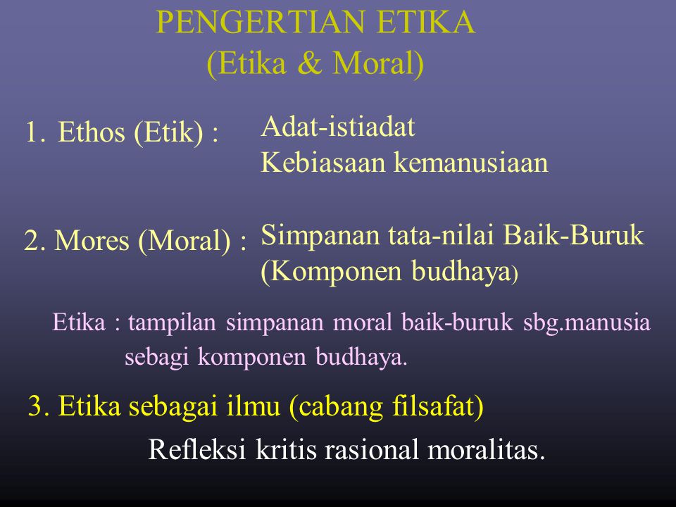 PENGERTIAN ETIKA (Etika & Moral)