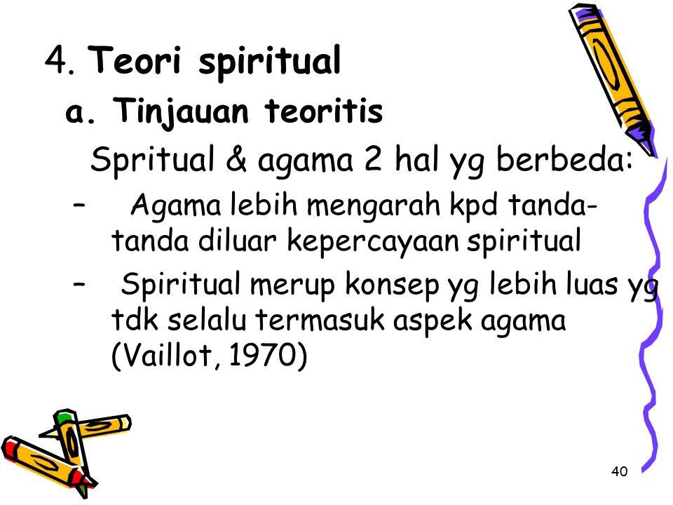 a. Tinjauan teoritis 4. Teori spiritual