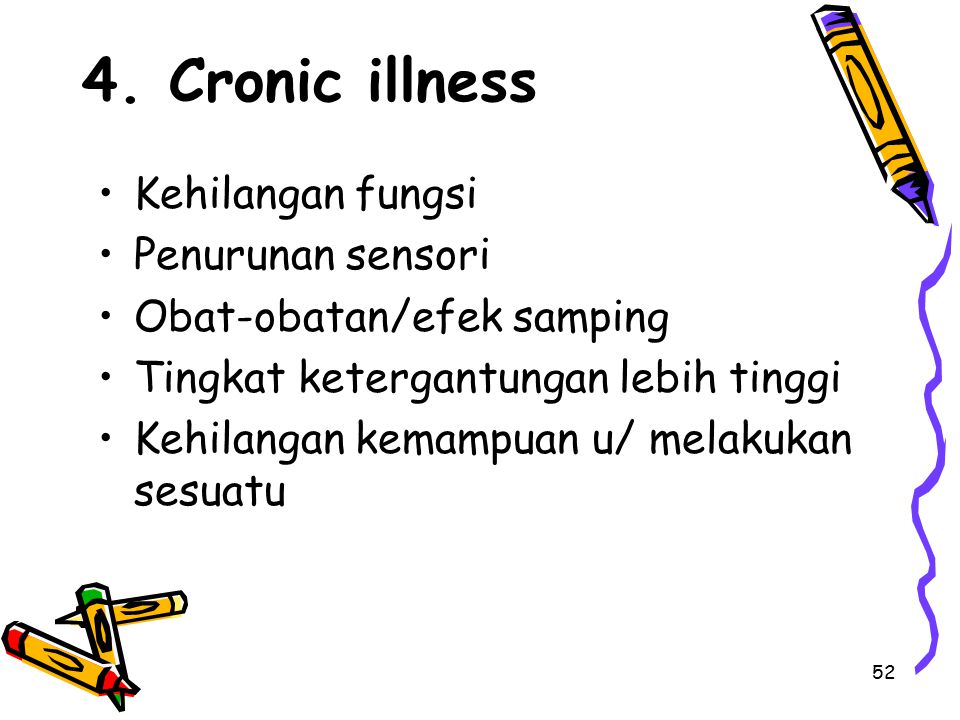 4. Cronic illness Kehilangan fungsi Penurunan sensori